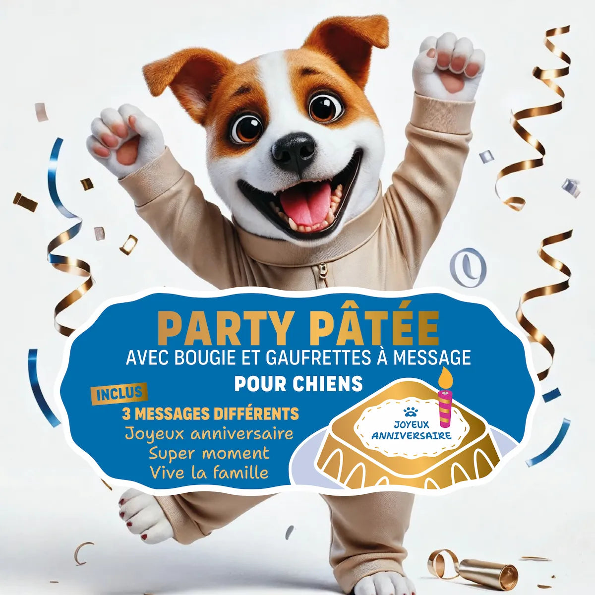pâtée bougie et gaufrettes pour anniversaire chien